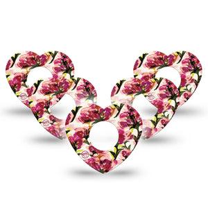 ExpressionMed Maroon Flowers Infusion Set Heart Shape Tape 10-Pack Tape Overlapping Flower Petals, Adhesive Tape Continuous Glucose Monitor Design