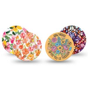 ExpressionMed Bold Bloom Freestyle Libre 3 and Libre 3 Plus OverPatch, 4-Pack Tape Sunset tone florals Plaster for CGM