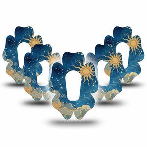 ExpressionMed Mystic Skies Dexcom G6 Flower, 5-Pack sun and clouds illustration Plaster for Continuous Glucose Monitor