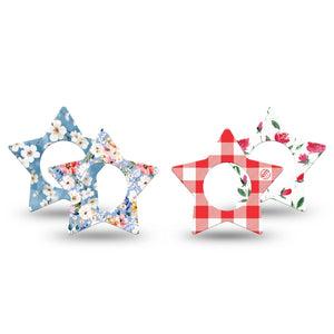 ExpressionMed Liberty Blooms Freestyle Libre, Libre 2 Plus, and Abbott Lingo Star, 4-Pack Tape patriotic botanical design Sensor Cover for Continuous Glucose Monitor