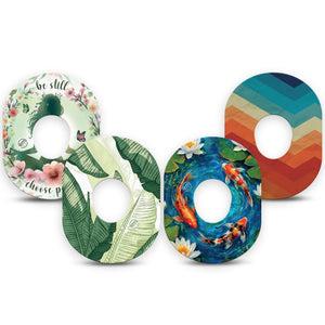 ExpressionMed Serene Dexcom G7 and Dexcom Stelo Glucose Biosensor System, 4-Pack Tape peaceful nature illustration Fixing Ring Tape for Continuous Glucose Monitor
