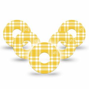 ExpressionMed yellow gingham Freestyle Libre 3 and Libre 3 Plus, 5-Pack Sunny checker print Sensor Decoration for CGM