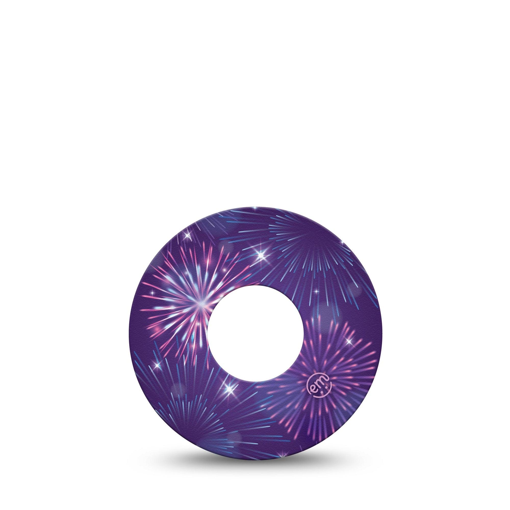 ExpressionMed New Years Celebration Infusion Set Tape Single Tape Purple Pink Hued Fireworks, Overlay Patch CGM Design