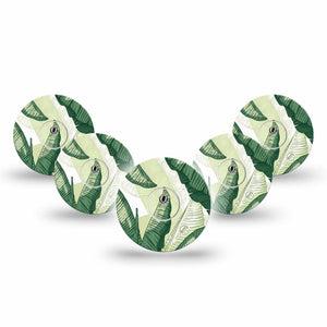 ExpressionMed Palm Leaf Freestyle Libre 3 and Libre 3 Plus Gumdrop, 5-Pack Tape and 5-Pack Sticker Shady and sunny leaves Sensor Cover for CGM