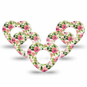 ExpressionMed Painter’s Cosmos Freestyle Libre, Libre 2 Plus, and Abbott Lingo Heart, 5-Pack Rosy pink blooms Adhesive Tape for Continuous Glucose Monitor