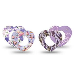 ExpressionMed Garden Party Freestyle Libre, Libre 2 Plus, and Abbott Lingo Heart, 4-Pack Tape Whimsical purple prints Waterproof Adhesive Tape for Continuous Glucose Monitor
