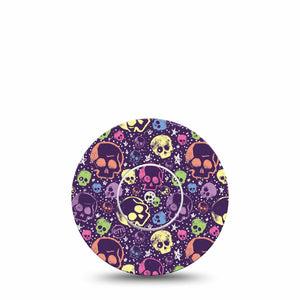 ExpressionMed Neon Skulls Freestyle Libre and Libre 2 Plus Tape, Abbott Lingo, Single Tape and Single Sticker Electric Colorful Skulls, Fixing Ring Tape Continuous Glucose Monitor Design