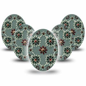 ExpressionMed Green Embroidery Medtronic Guardian Enlite Universal Oval, 5-Pack Tape Muted Green Knit Florals, Plaster CGM Design