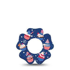 ExpressionMed Patriotic Cupcakes Freestyle Libre 2 and Libre 2 Plus Flower Shape Tape, Abbott Lingo, Single Tape Holiday Cupcakes, Plaster CGM Design