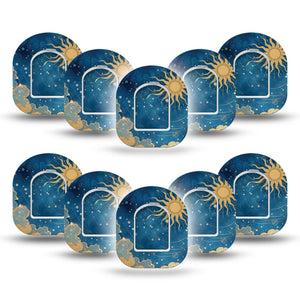  ExpressionMed Mystic Skies Omnipod Mini, 10-Pack Tape and 10-Pack Sticker Whimsical sun and stars Waterproof Plaster For Insulin Pump