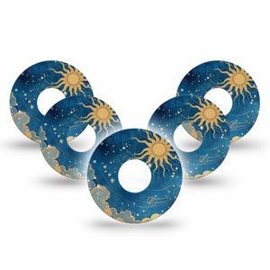 ExpressionMed Mystic Skies Freestyle Libre 3 and Libre 3 Plus, 5-Pack sun and clouds illustration Sensor Decoration for CGM