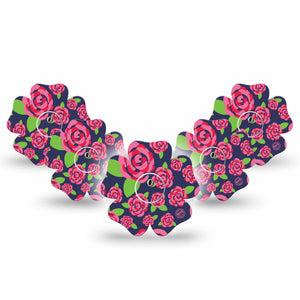 ExpressionMed Pretty Pink Roses Freestyle Libre 3 and Libre 3 Plus Flower Shape Tape 5-Pack Tape and 5-Pack Sticker Blush Roses, Plaster CGM Design