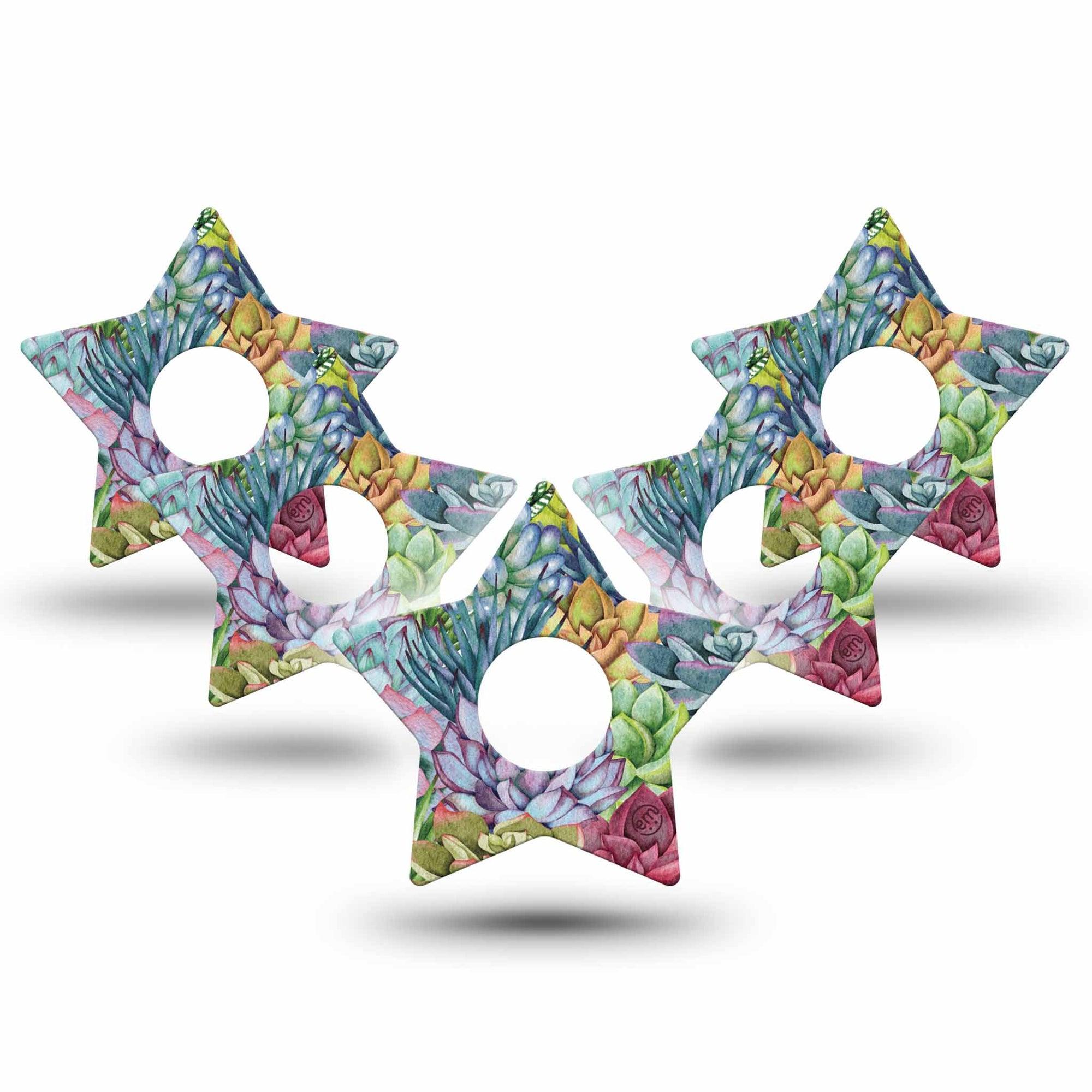 ExpressionMed Blue Succulents Freestyle Libre 3 and Libre 3 Plus Star Shape Tape 5-Pack Tape Fresh Plant, Patch CGM Design