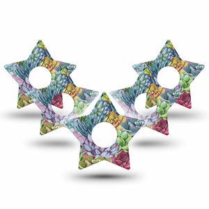 ExpressionMed Blue Succulents Freestyle Libre 3 and Libre 3 Plus Star Shape Tape 5-Pack Tape Fresh Plant, Patch CGM Design