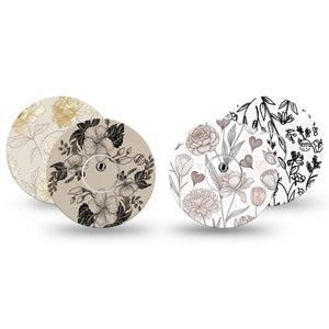 ExpressionMed Neutral Botanics Freestyle Libre 3 and Libre 3 Plus, tape and sticker  neutral floral Fixing Ring Tape for Continuous Glucose Monitor