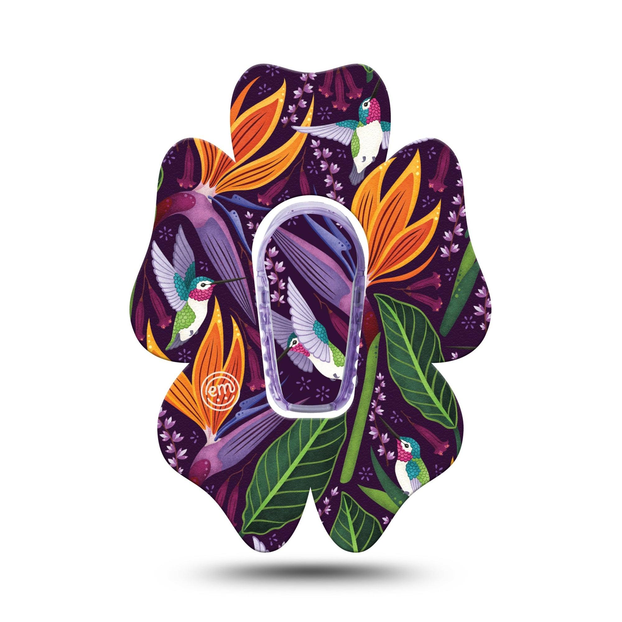 ExpressionMed Hummingbird Dexcom G6 Flower Shape Tape Single Tape and Single Sticker Hummingbird Art Adhesive Patch Continuous Glucose Monitor Design