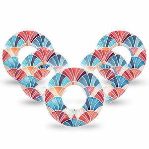 ExpressionMed Watercolor Fan Freestyle Libre, Libre 2 Plus, and Abbott Lingo, 5-Pack Layered arch fan design Decorative Patch for Continuous Glucose Monitor