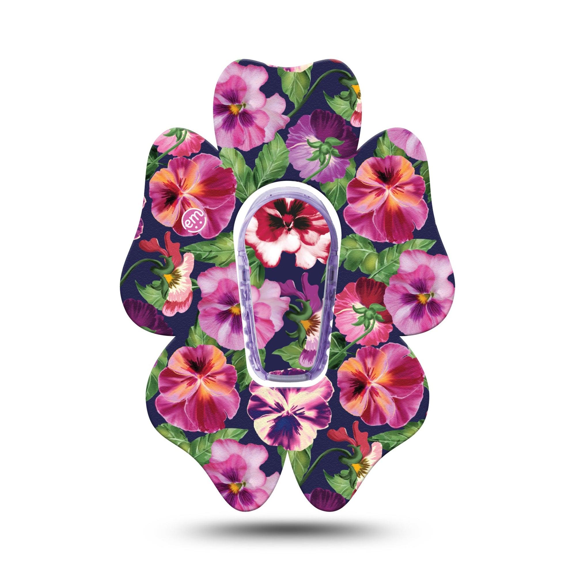 ExpressionMed Flower Girl Pansies Dexcom G6 Flower Shape Tape Single Tape and Single Sticker Large Petal Florals, Adhesive Patch Continuous Glucose Monitor Design