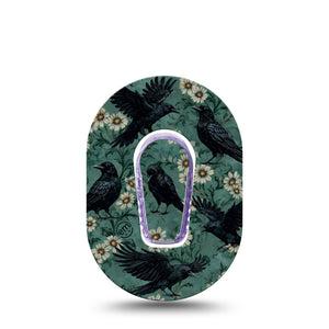 ExpressionMed Crows Dexcom G6 Mini, Single Tape and Single Sticker gothic Halloween daisy print Waterproof Adhesive Tape for CGM