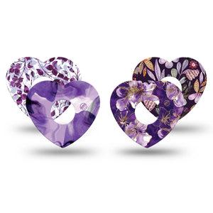 ExpressionMed Moody Plum Freestyle Libre 3 and Libre 3 Plus Heart, 4-Pack Tape Purple floral selection Adhesive Patch for Continuous Glucose Monitor