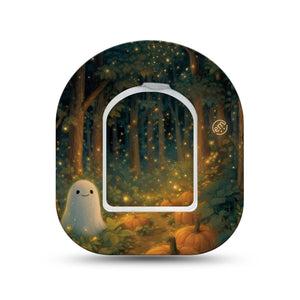 ExpressionMed Woodland Ghost Omnipod Mini, Single Tape and Single Sticker spooky forest design Sensor Cover For Pump