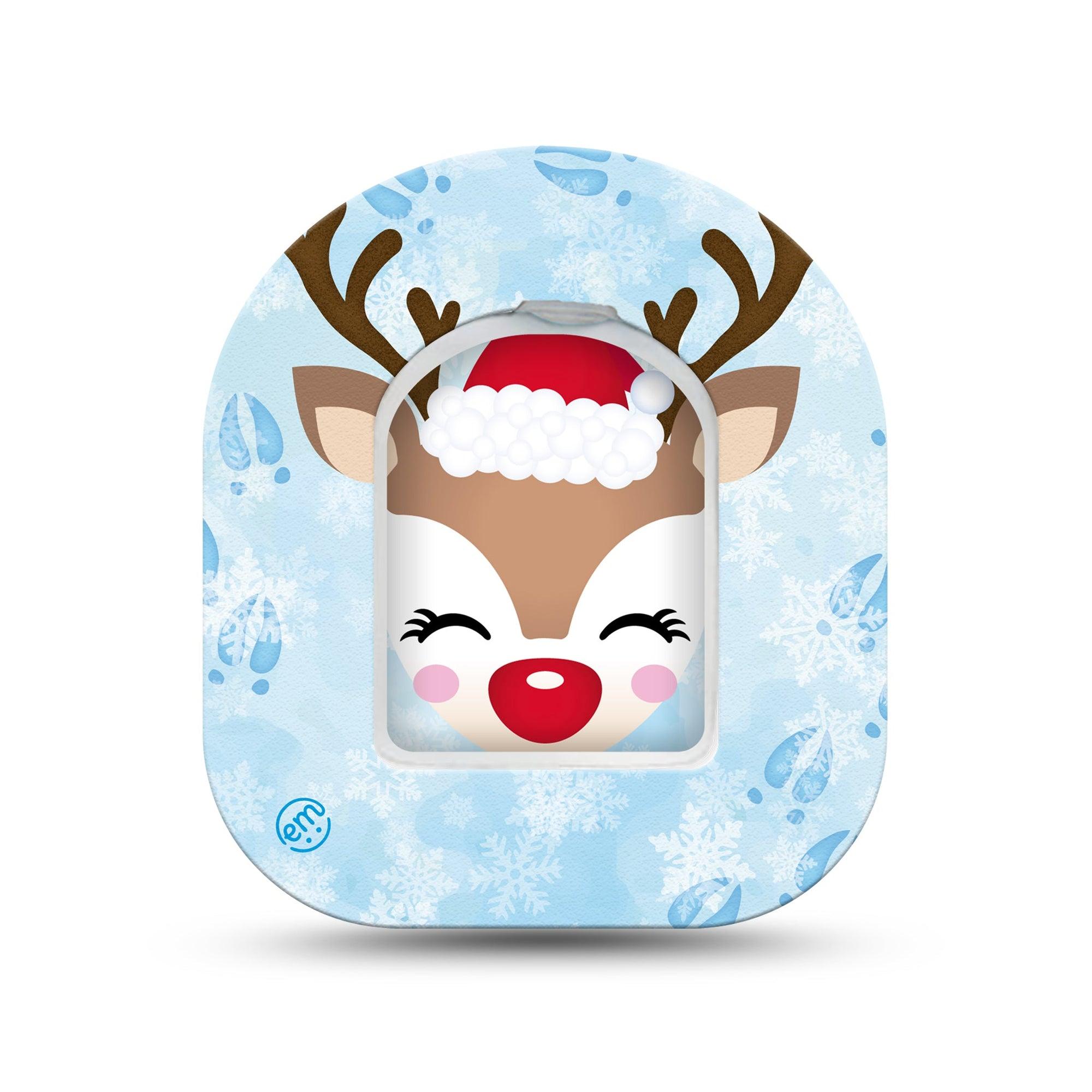 ExpressionMed Flurry the Reindeer Omnipod Surface Center Sticker and Mini Tape Snowy Deer Vinyl Sticker and Tape Design Pump Design