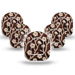 ExpressionMed Cozy Sweater Omnipod Mini Tape, 5-Pack Tape and 5-Pack Sticker Ivory Knitted Inspired Florals, Adhesive Tape Pump Design