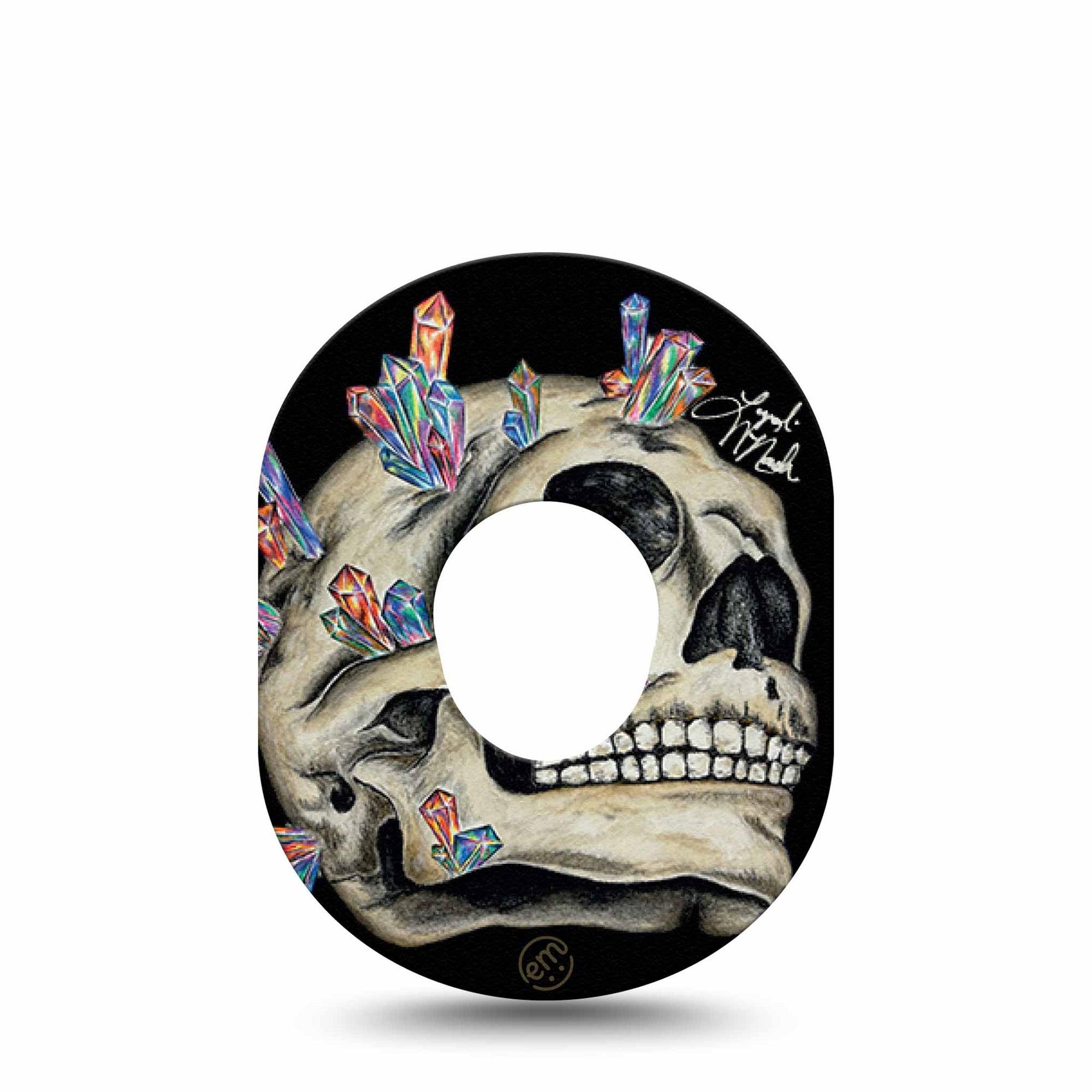 ExpressionMed Crystal Skulls Dexcom G7 Tape, Dexcom Stelo Glucose Biosensor System, Single Gem Covered Bone Skull Overlay Tape Continuous Glucose Monitor Design