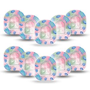 ExpressionMed Turtley One-derful Omnipod Mini, 10-Pack Tape + 10-Pack Sticker Pink hibiscus blue turtles Overlay Patch For Pump
