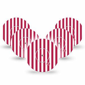 ExpressionMed Red Stripes Freestyle Libre, Libre 2 Plus, and Abbott Lingo, 5-Pack Tape and 5-Pack Sticker Red striped pattern Accessories for Continuous Glucose Monitor