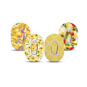 ExpressionMed Daisy Meadow Variety Pack Dexcom G6 Mini Tape, 4-Pack Tape and 4-Pack Sticker Variety Bright Yellow Tones, Adhesive Tape CGM Design