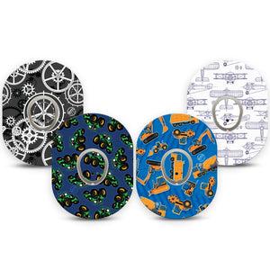 ExpressionMed Mighty Machines Variety Pack Dexcom G7 Tape, Dexcom Stelo Glucose Biosensor System, 4-Pack Tape and 4-Pack Stickers Variety Mighty Machines, Overlay Tape CGM Design