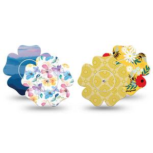 ExpressionMed Summer Brights Freestyle Libre, Libre 2 Plus, and Abbott Lingo Flower, tape and sticker  Joyful petals and calming skies Best Covers for CGM