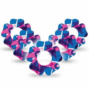 ExpressionMed Retro Brush Stroke Freestyle Libre 2 and Libre 2 Plus Flower Shape Tape, Abbott Lingo, 5-Pack Tape Pink And Blue Mix, Plaster CGM Design