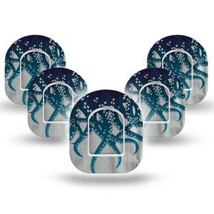 ExpressionMed Tentacles Omnipod Mini Tape, 5-Pack Tape and 5-Pack Sticker Marine Life, Adhesive Tape Pump Design