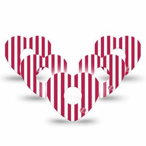ExpressionMed Red Stripes Freestyle Libre 3 and Libre 3 Plus Heart, 5-Pack Fourth of July inspired Overlay Tape for Continuous Glucose Monitor