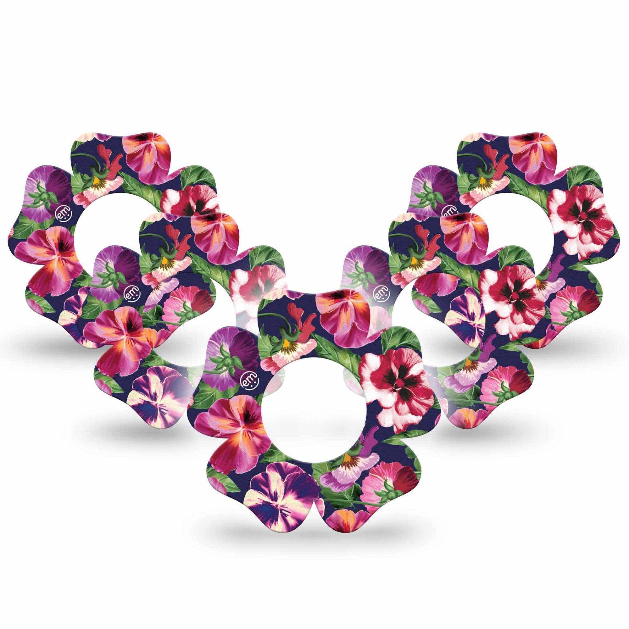 ExpressionMed Flower Girl Pansies Freestyle Libre 2 Flower Shape Tape, Abbott Lingo,  5-Pack Tape Large Petal Florals, Fixing Ring Tape CGM Design