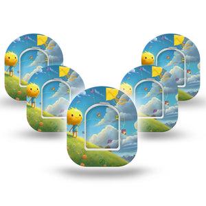 ExpressionMed Summer Kite Omnipod Mini Tape, 5-Pack Tape and 5-Pack Sticker Happy Sun Kite, Adhesive Tape Pump Design