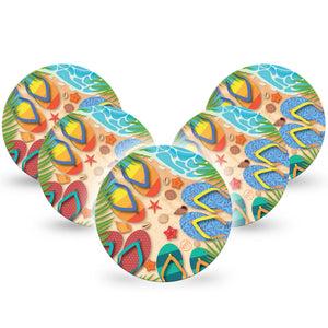 ExpressionMed Flip Flops Freestyle Libre Overpatch, Abbott Lingo,  5-Pack Beach Side Seashells Fixing Ring Patch CGM Design