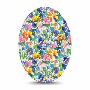 ExpressionMed Summer Fling Medtronic Guardian Enlite Universal Oval, Single Tape Watercolor Petal Garden, Plaster CGM Design
