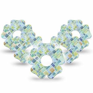 ExpressionMed Watercolor Geometrics Freestyle Libre 3 Flower Shape Tape 5-Pack Patchwork Tile Green Blue Plaster CGM Design