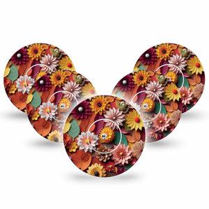 ExpressionMed 3D Floral Freestyle Libre Tape, Abbott Lingo,  5-Pack Tape and 5-Pack Sticker Flower Art Models, Fixing Ring Tape Continuous Glucose Monitor Design