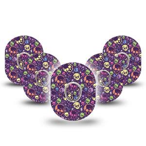 ExpressionMed Neon Skulls Dexcom G7 Tape, Dexcom Stelo Glucose Biosensor System, 5-Pack Tape and 5-Pack Sticker Art Skulls Stars, Overlay Tape CGM Design
