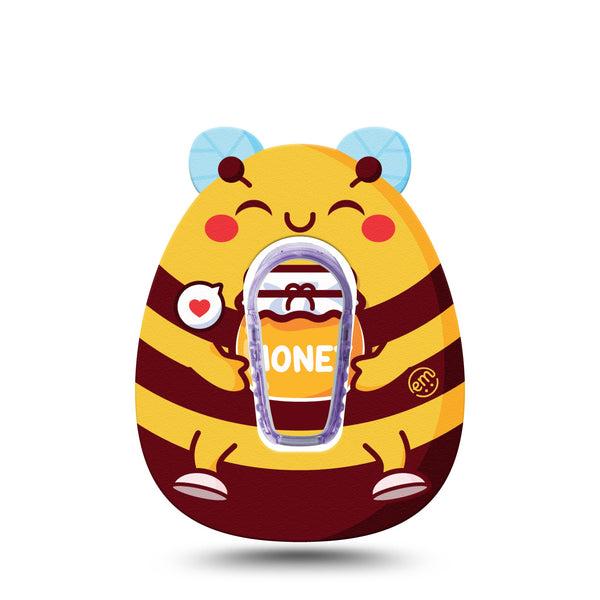 ExpressionMed Honey Bee Dexcom G6 Gumdrop Shape Tape, Single Tape and Single Sticker Happy Honeybee, Overlay Patch CGM Design