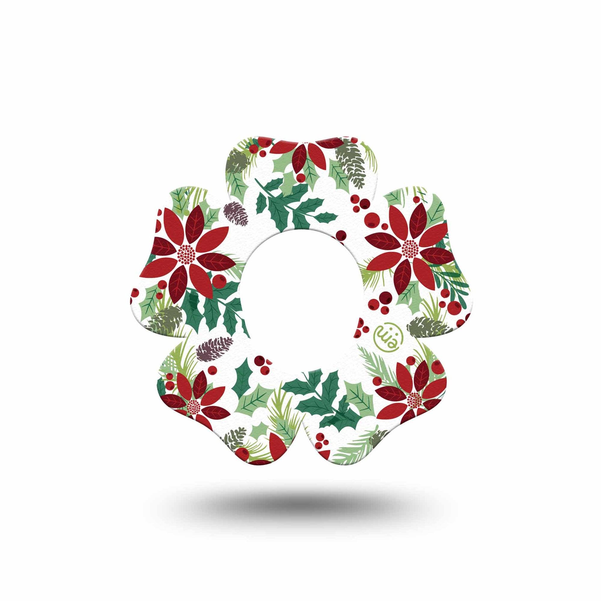 ExpressionMed Christmas Wreath Dexcom G7 and Stelo Flower Shape Tape, Dexcom Stelo Glucose Biosensor System, Single Tape Happy Holidays Themed Wreath, PatchCGM Design