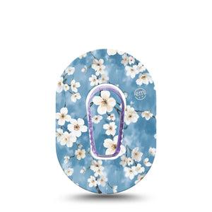 ExpressionMed Cherry Blossom Dexcom G6 Mini Tape Single Tape and Single Sticker White Cherry Blossom Flowers, Adhesive Tape CGM Design