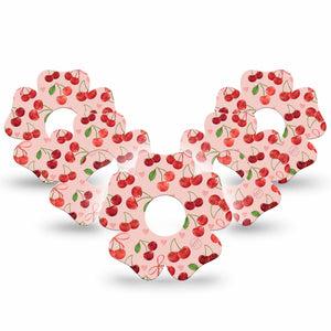 ExpressionMed Cherries Freestyle Libre 3 and Libre 3 Plus Flower Shape Tape, 5-Pack Tape Cute Cherries, Overlay Tape CGM Design