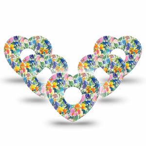 ExpressionMed Summer Fling Freestyle Libre 3 and Libre 3 Plus Heart Shape Tape, 5-Pack Tape Brushstroke Garden, Patch CGM Design