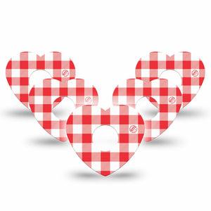 ExpressionMed Red Gingham Freestyle Libre 3 and Libre 3 Plus Heart, 5-Pack Red checker print Overlay Tape for Continuous Glucose Monitor