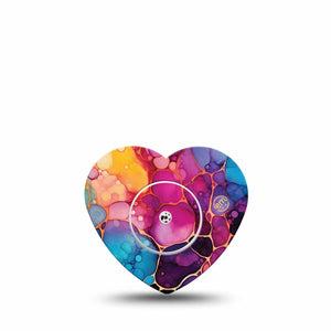 ExpressionMed Rainbow Ink Freestyle Libre, Libre 2 Plus, and Abbott Lingo Heart, Single Tape and Single Sticker Artistic color flow Decorative Adhesive Tape for CGM